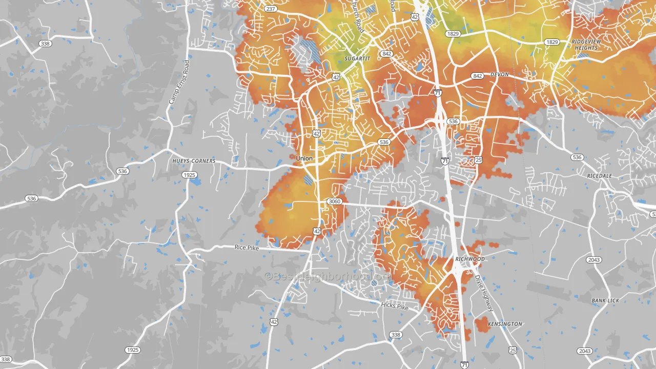 Bike Grade map of Union, KY