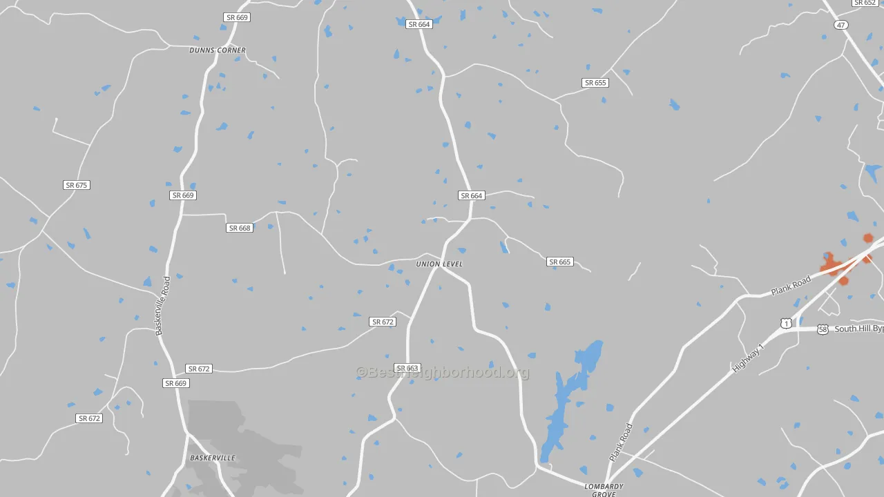 Bike Grade map of Union Level, VA