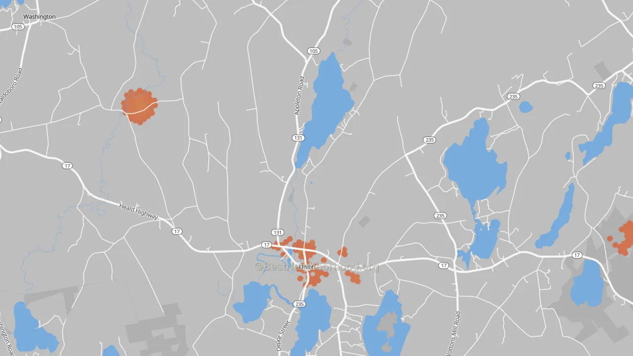Bike Grade map of Union, ME