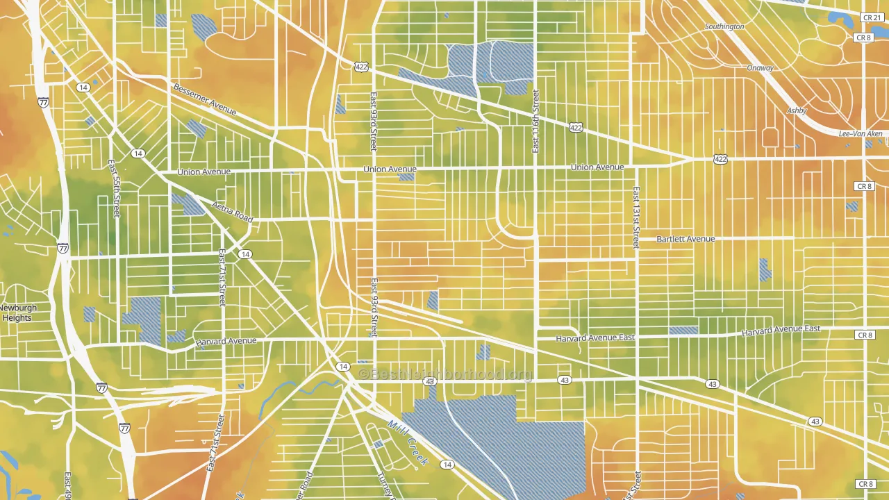 Bike Grade map of Union-Miles Park, Cleveland, OH
