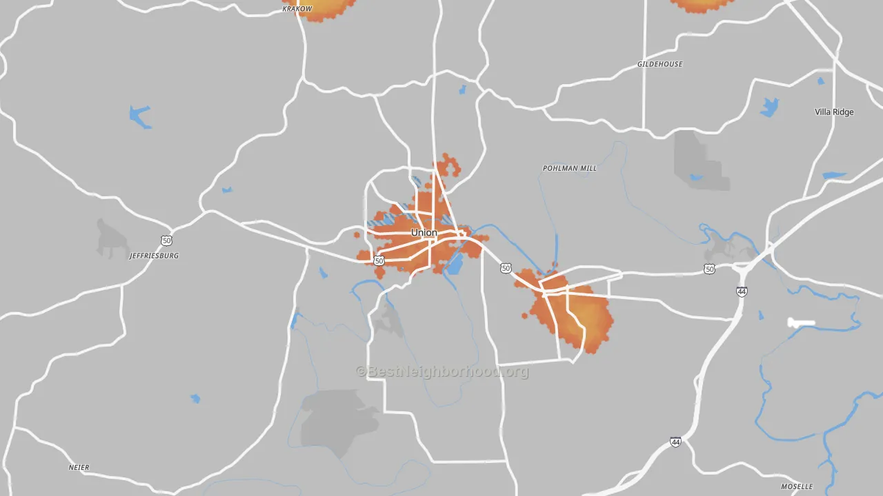 Bike Grade map of Union, MO