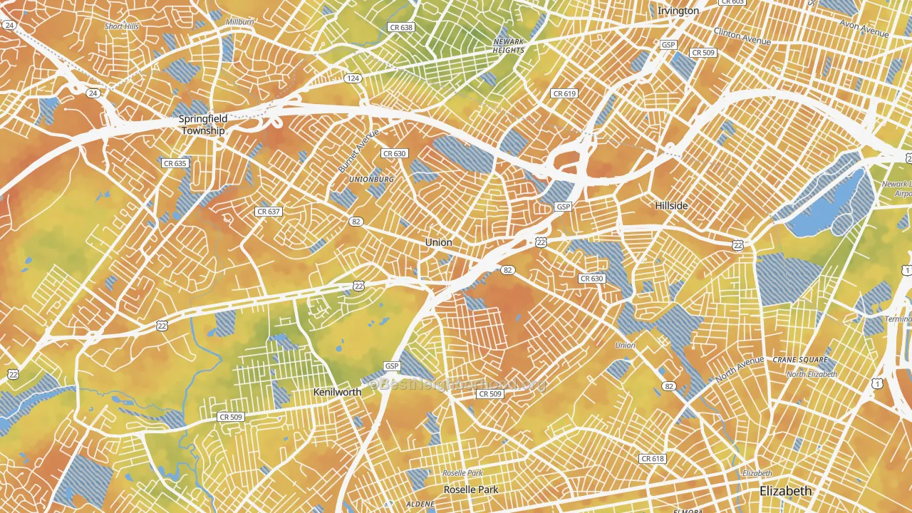 Bike Grade map of Union, NJ
