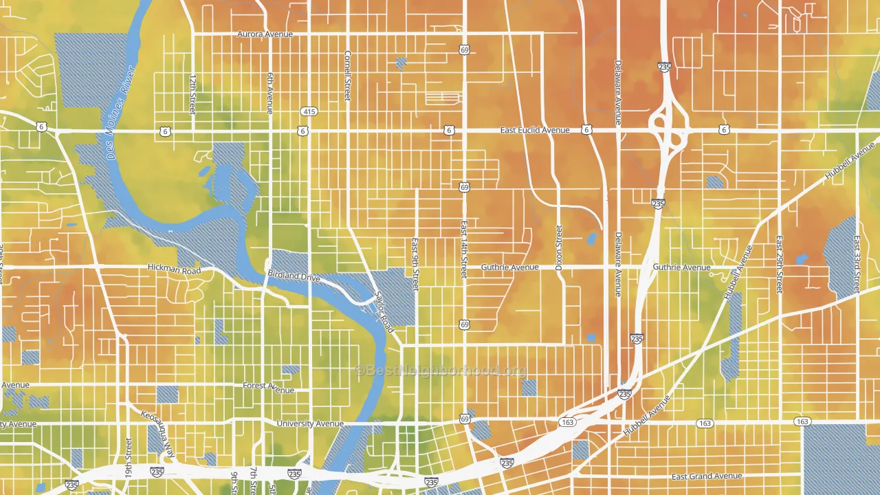 Bike Grade map of Union Park, Des Moines, IA