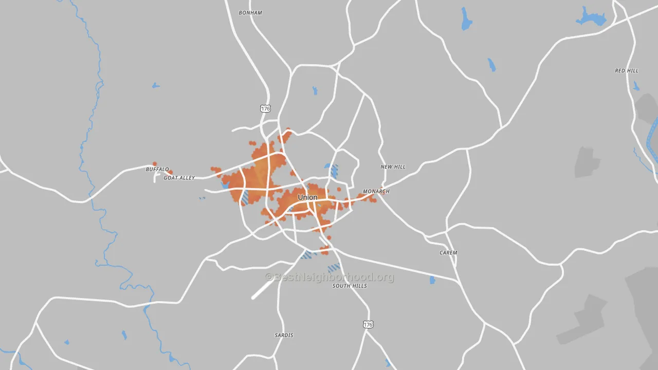 Bike Grade map of Union, SC