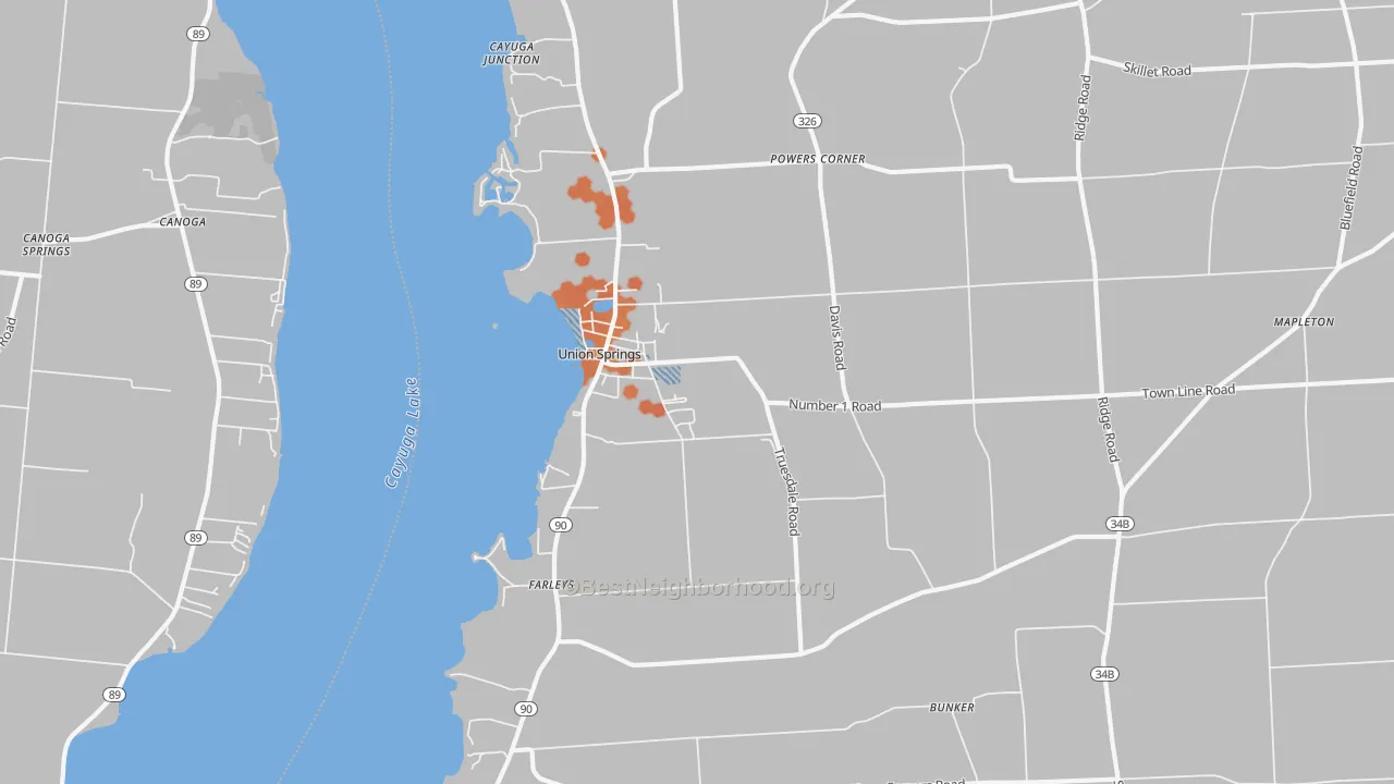 Bike Grade map of Union Springs, NY