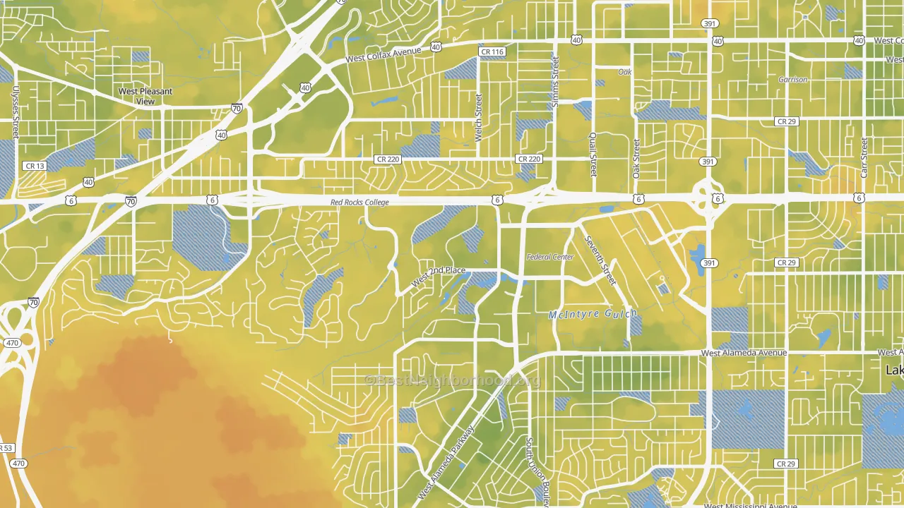 Bike Grade map of Union Square, Lakewood, CO