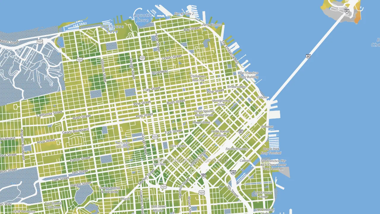 Bike Grade map of Union Square, San Francisco, CA