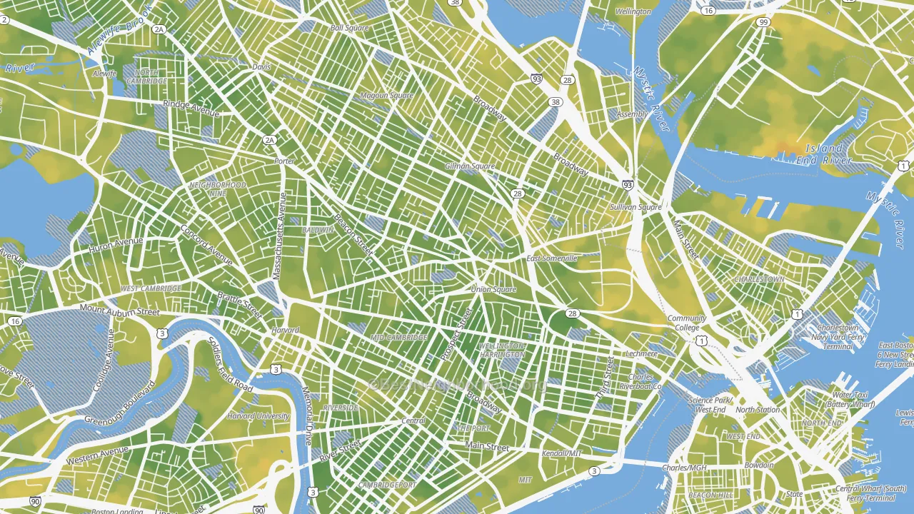 Bike Grade map of Union Square, Somerville, MA