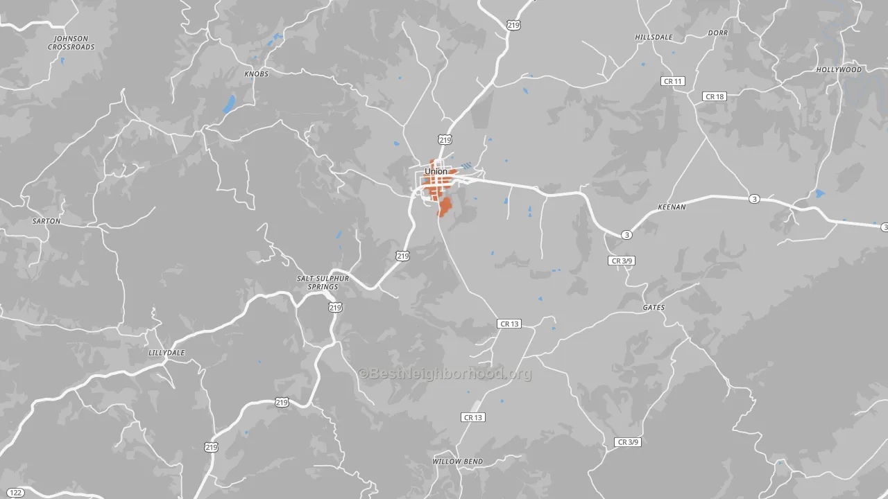 Bike Grade map of Union, WV