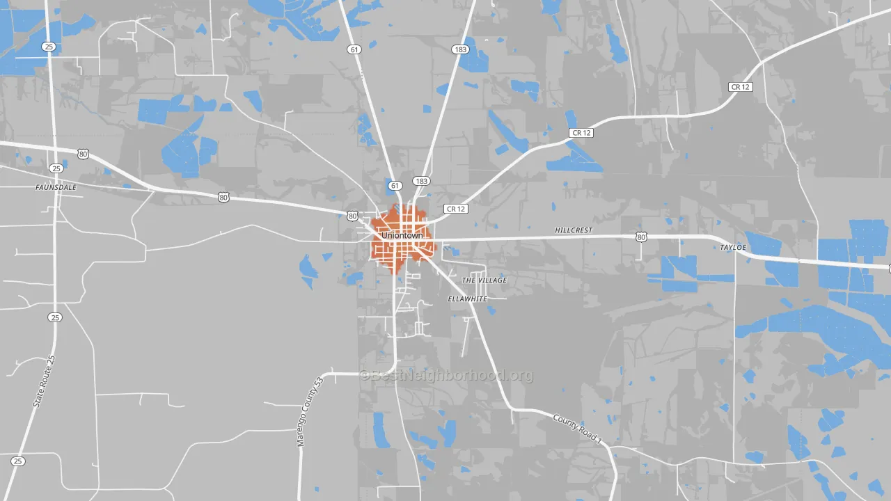 Bike Grade map of Uniontown, AL