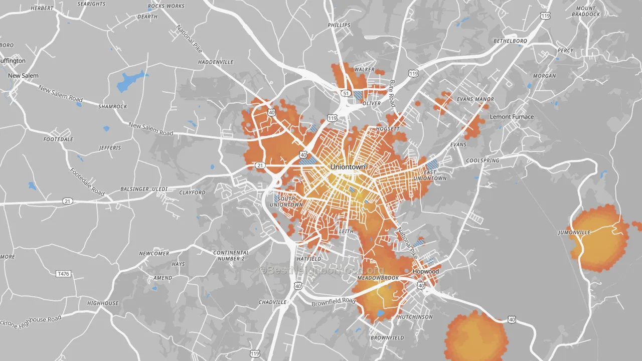 Bike Grade map of Uniontown, PA
