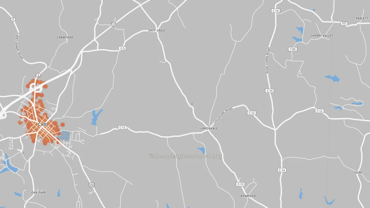 Bike Grade map of Unionvale, OH