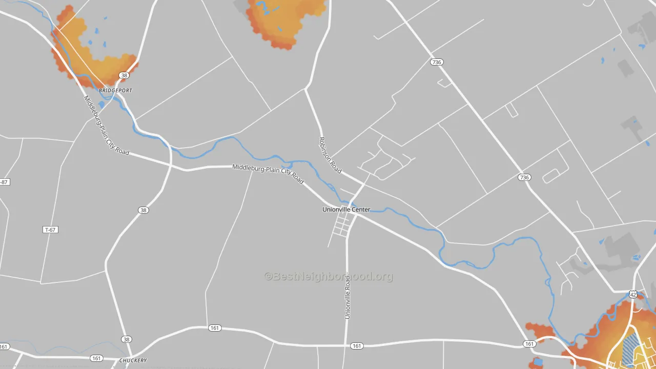 Bike Grade map of Unionville Center, OH