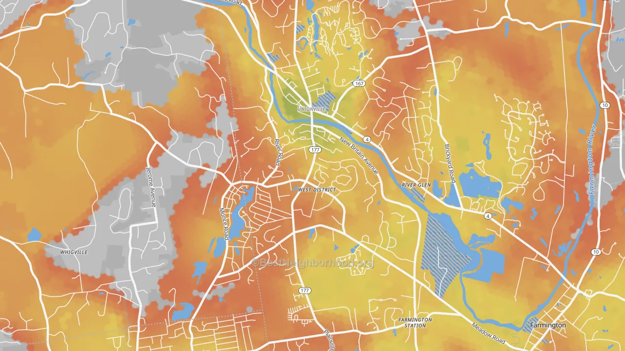 Bike Grade map of Unionville, CT