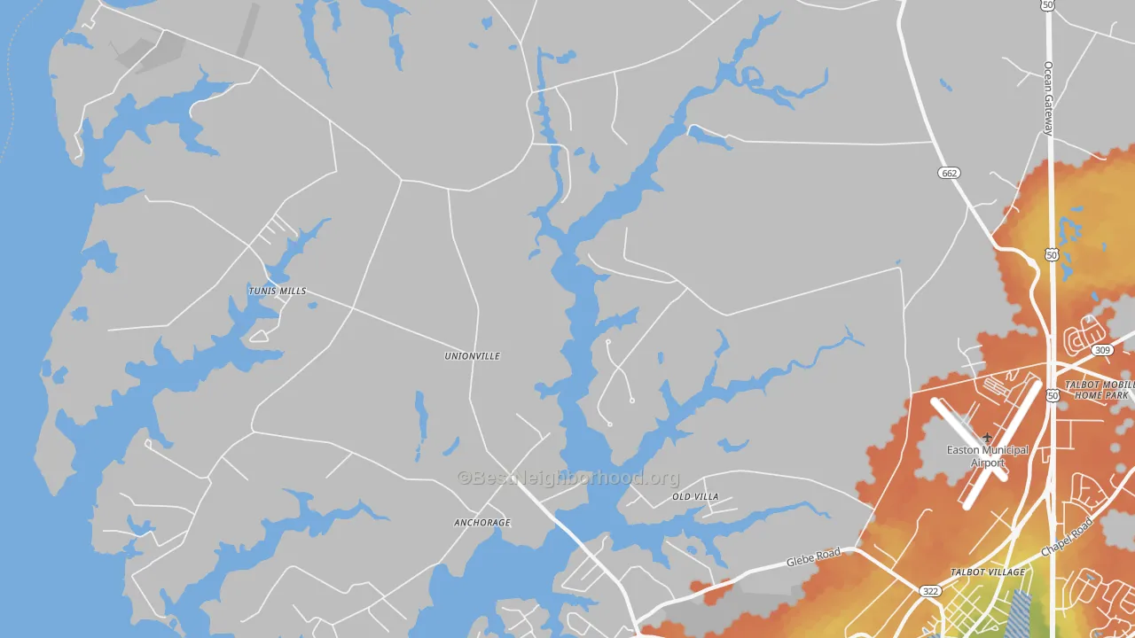 Bike Grade map of Unionville, MD