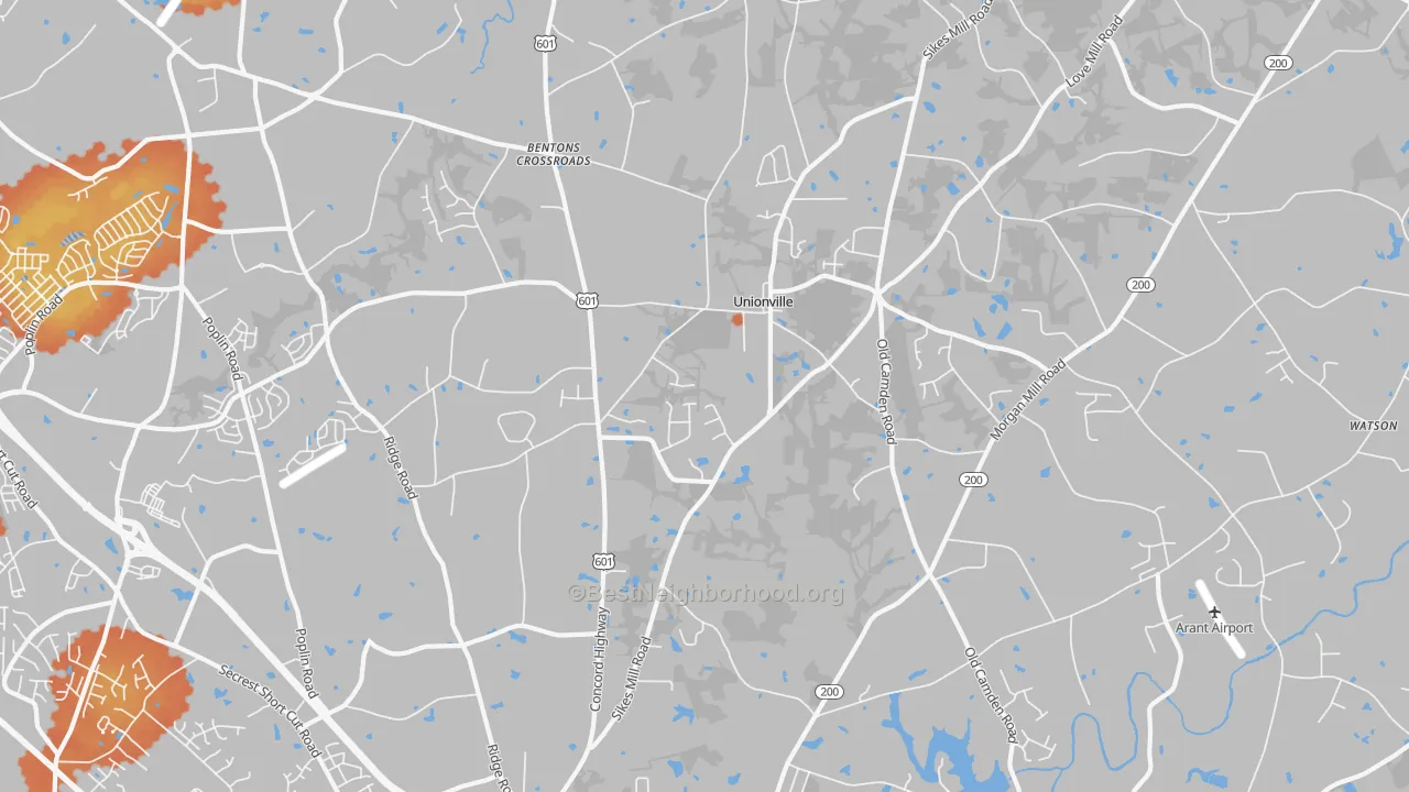 Bike Grade map of Unionville, NC