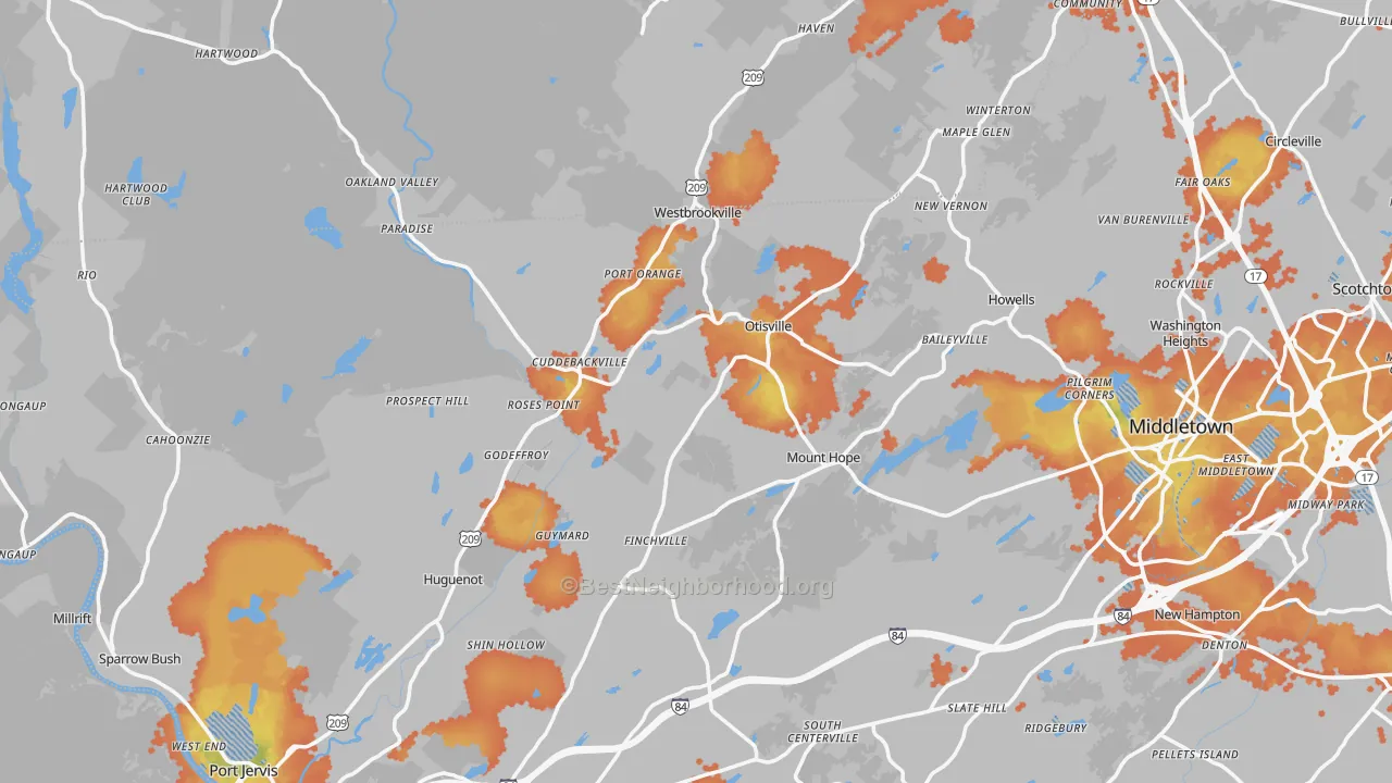 Bike Grade map of Unionville, NY