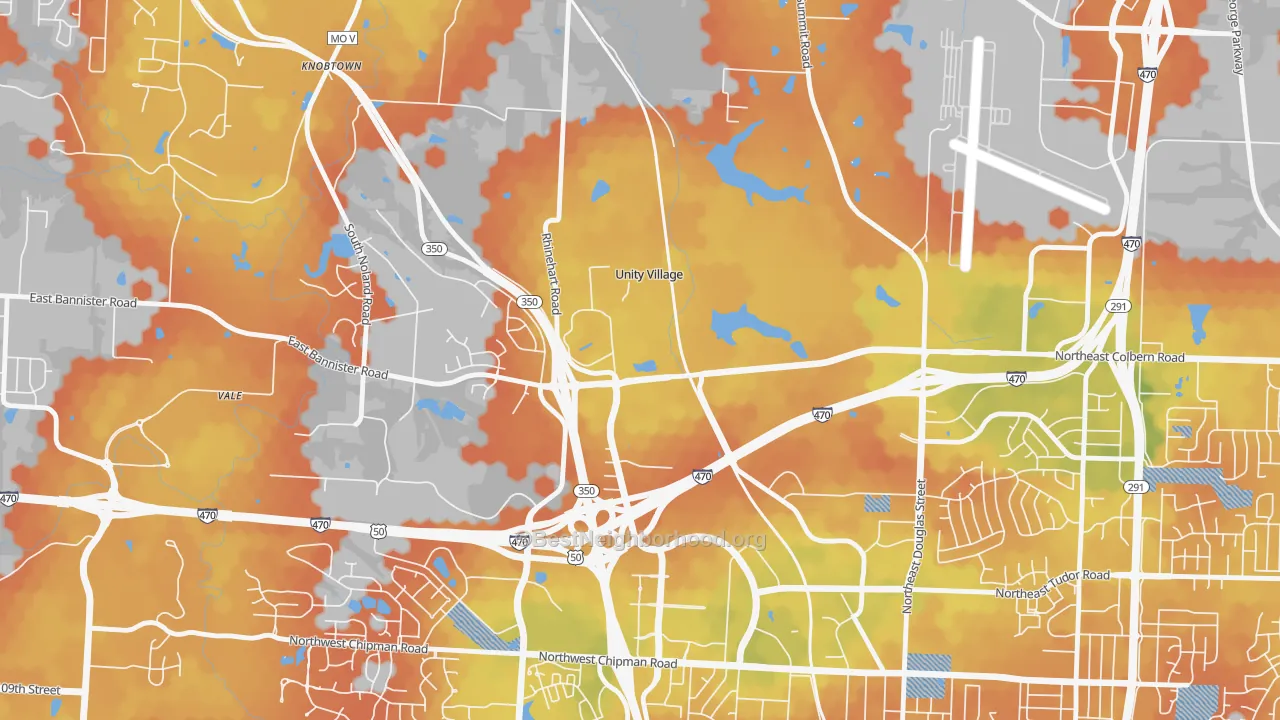 Bike Grade map of Unity Village, MO