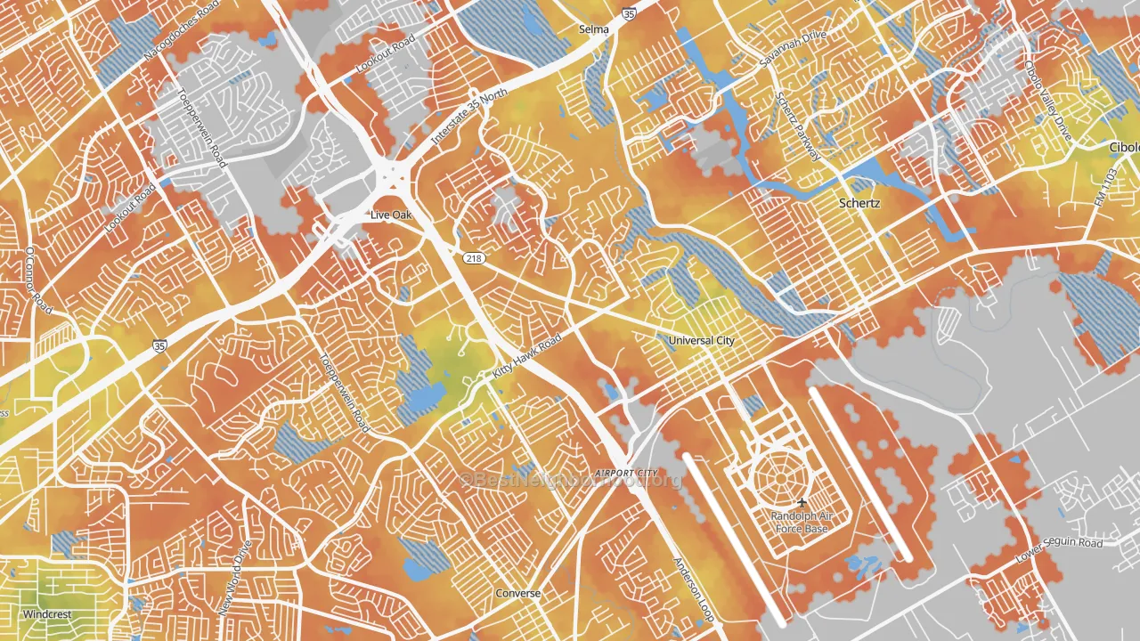 Bike Grade map of Universal City, TX