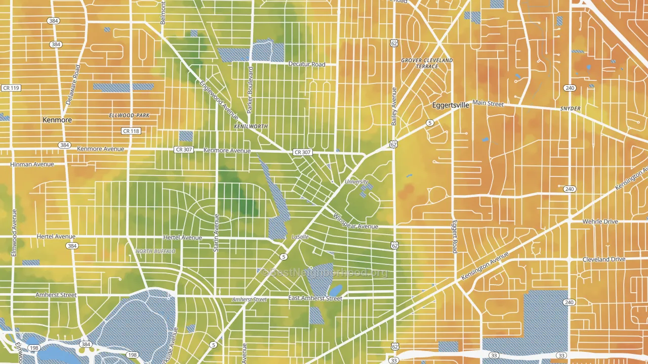 Bike Grade map of University, Buffalo, NY