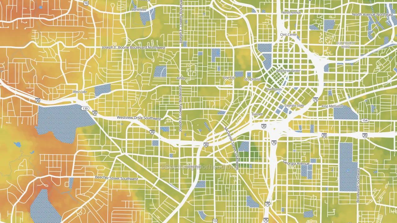 Bike Grade map of University Center, Atlanta, GA