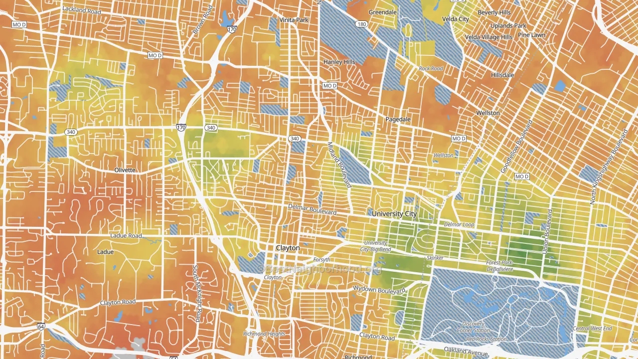 Bike Grade map of University City, MO
