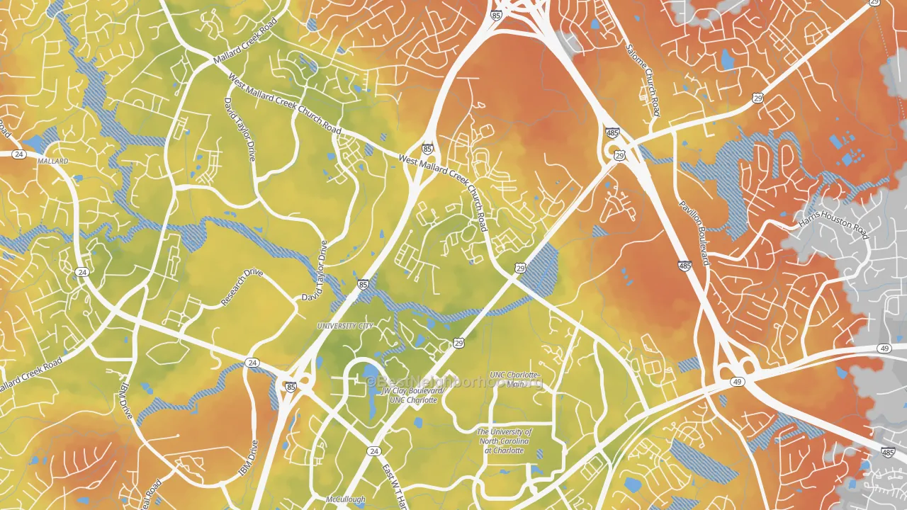 Bike Grade map of University City North, Charlotte, NC