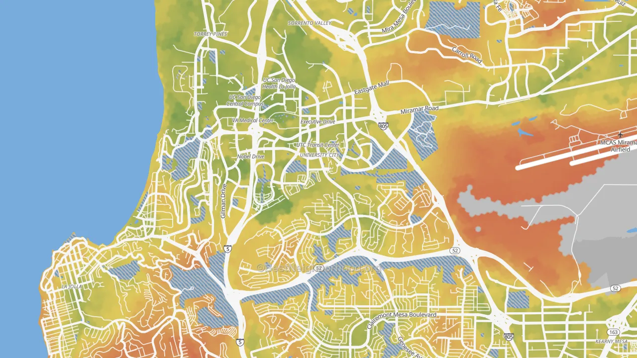 Bike Grade map of University City, San Diego, CA