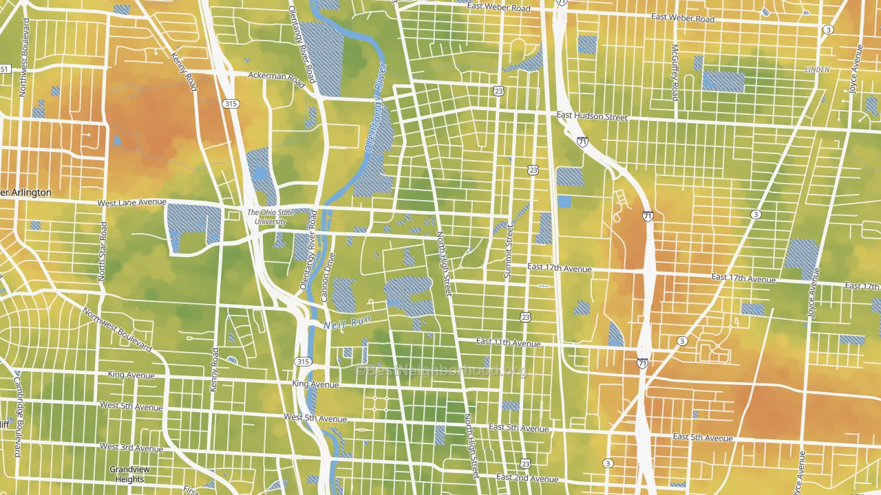 Bike Grade map of University, Columbus, OH