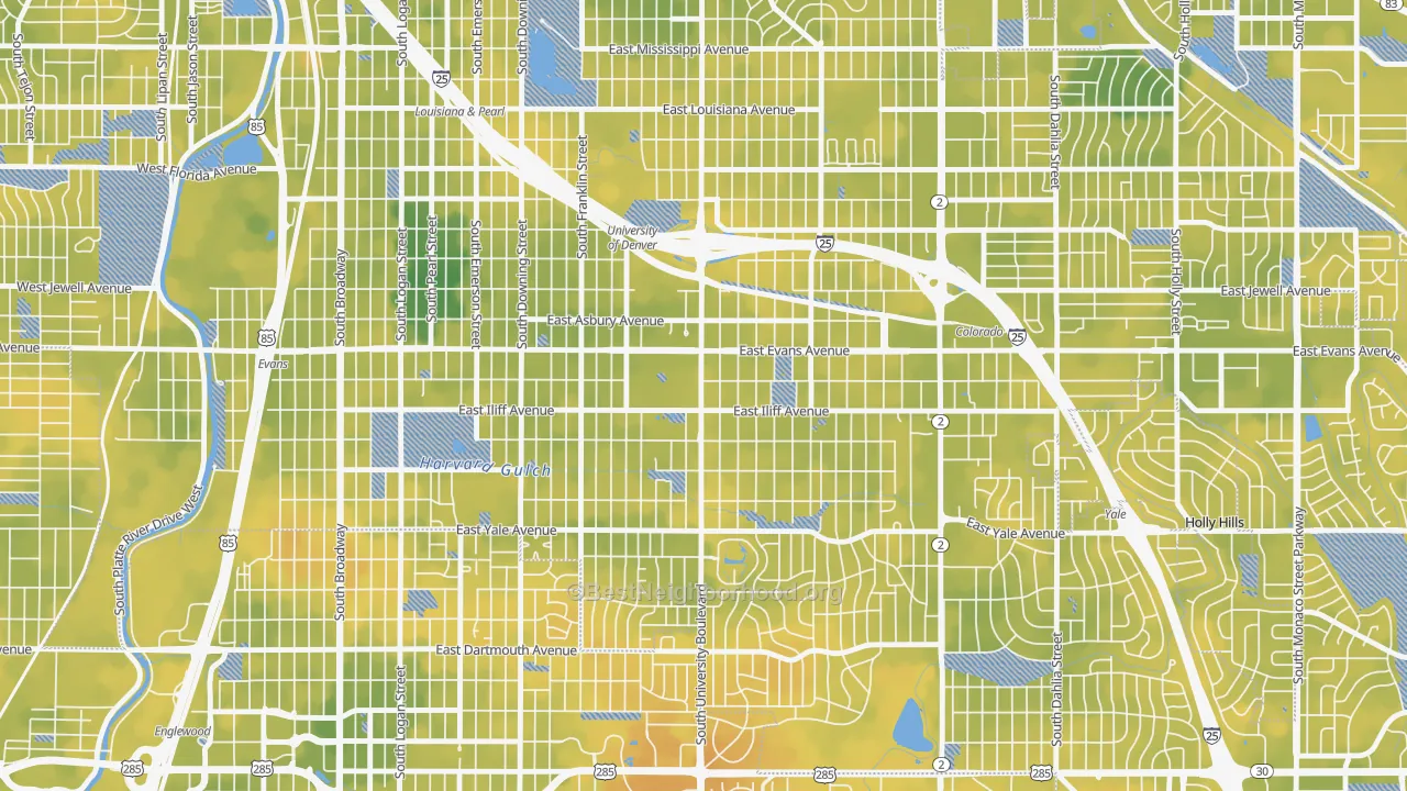 Bike Grade map of University, Denver, CO