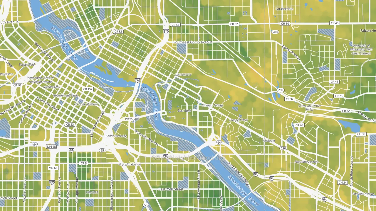 Bike Grade map of University District, Minneapolis, MN