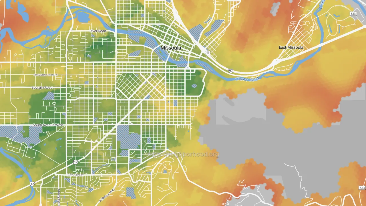 Bike Grade map of University District, Missoula, MT
