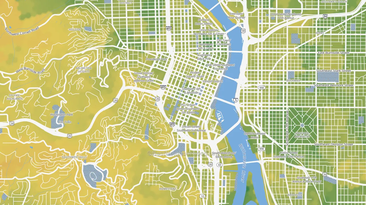 Bike Grade map of University District, Portland, OR