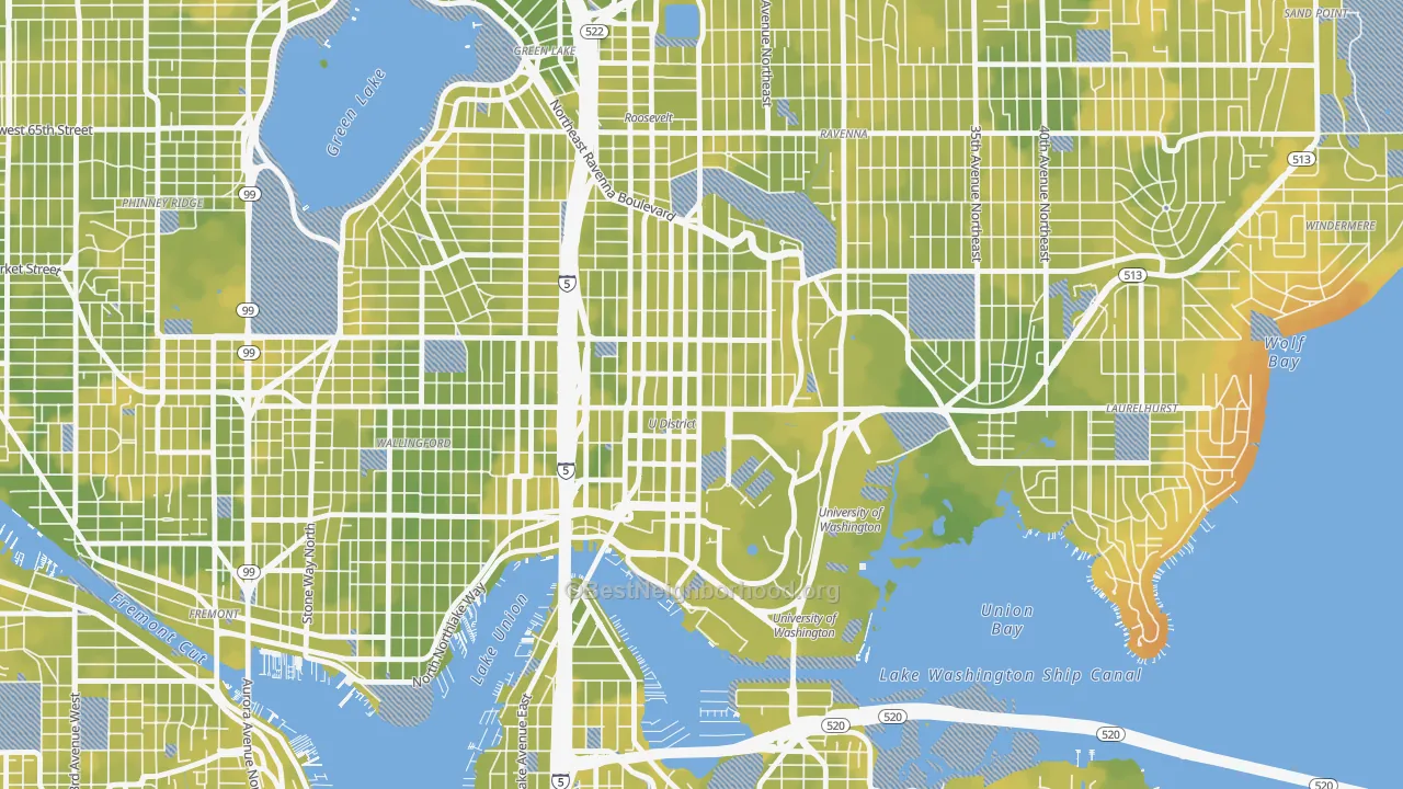 Bike Grade map of University District, Seattle, WA