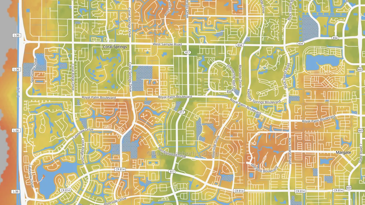 Bike Grade map of University Drive, Coral Springs, FL