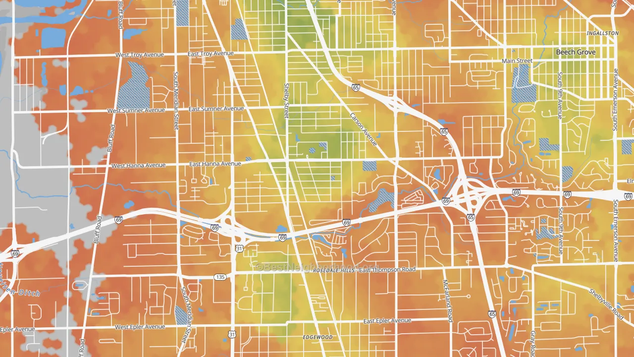 Bike Grade map of University Heights and Rosedale Hills, Indianapolis, IN