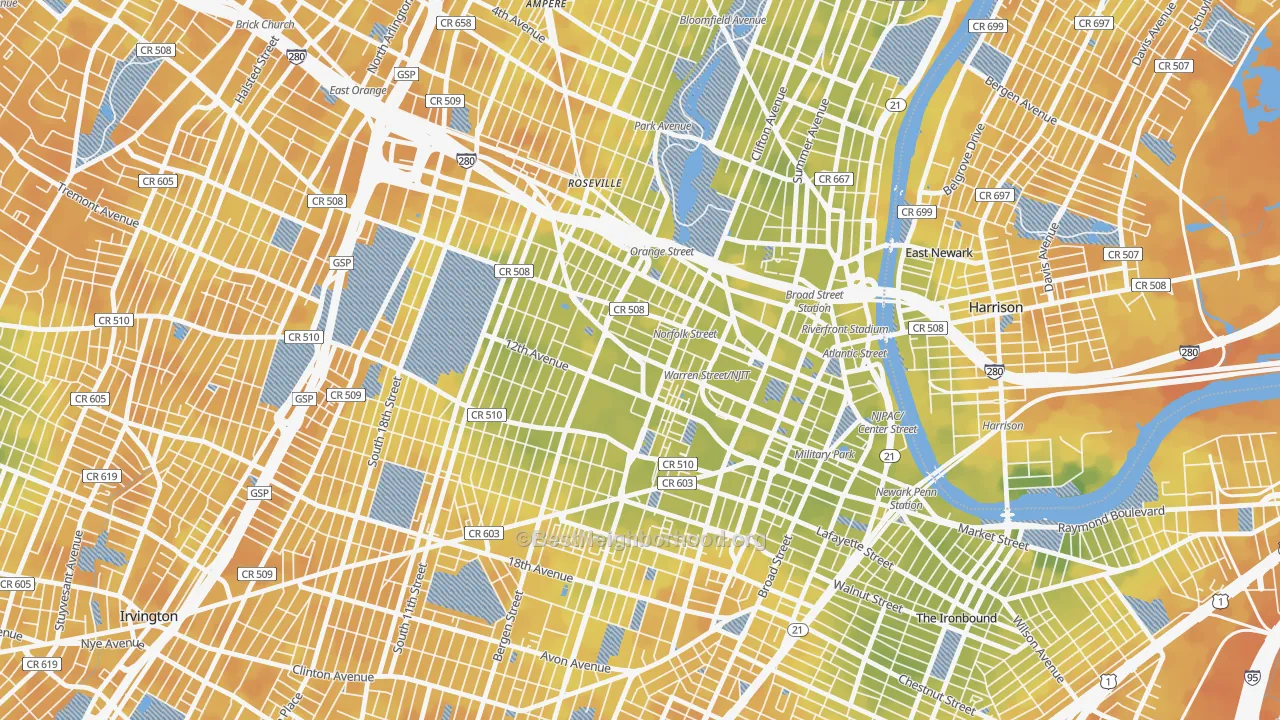 Bike Grade map of University Heights, Newark, NJ