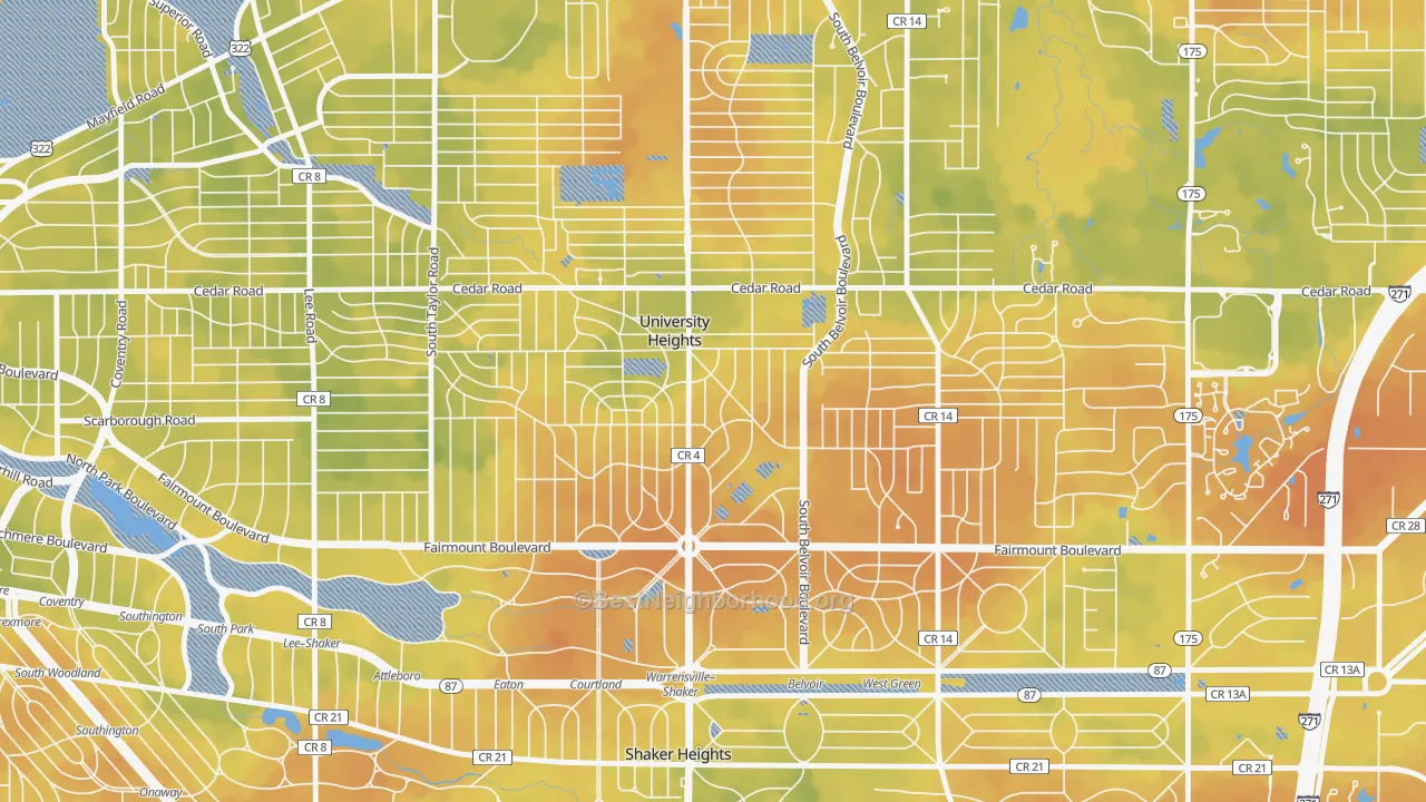 Bike Grade map of University Heights, OH