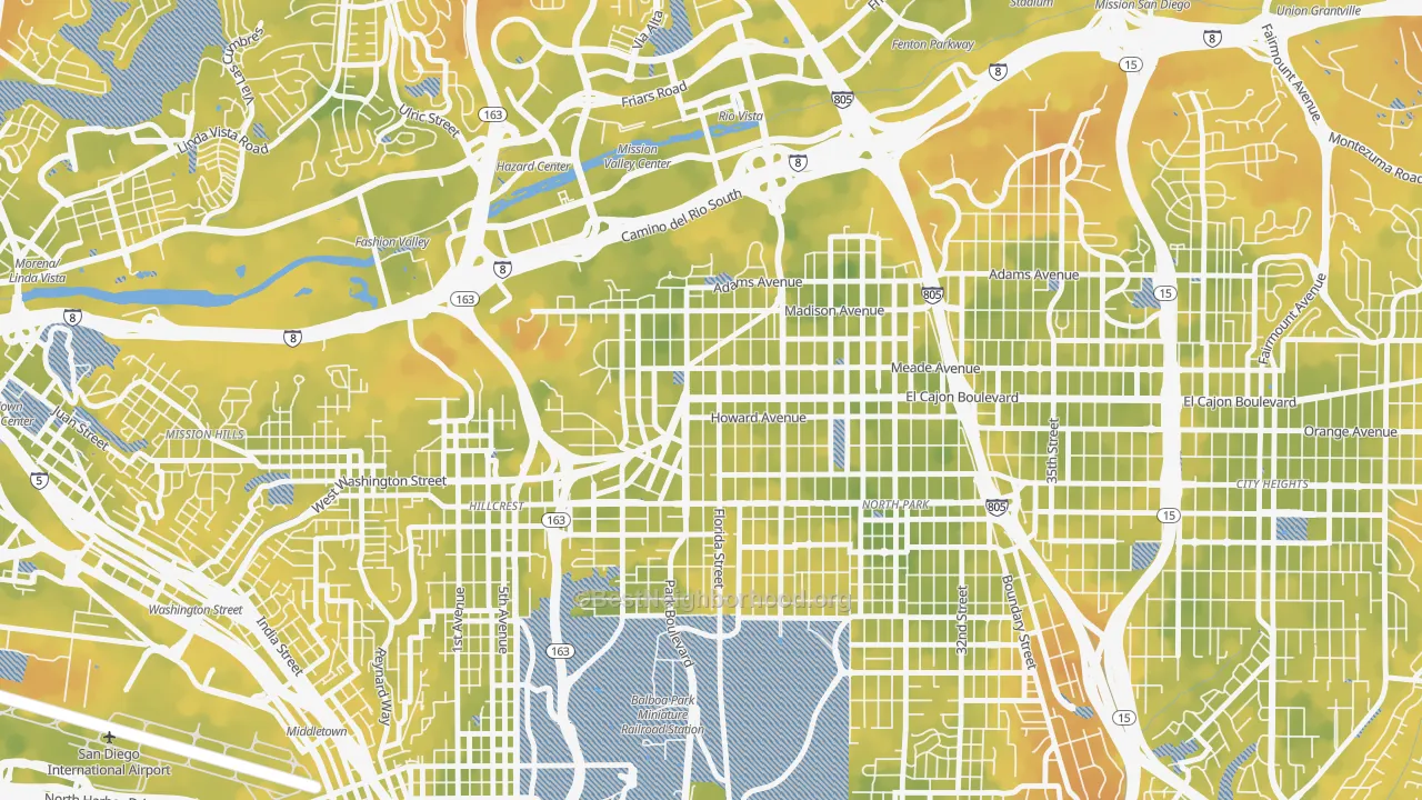 Bike Grade map of University Heights, San Diego, CA