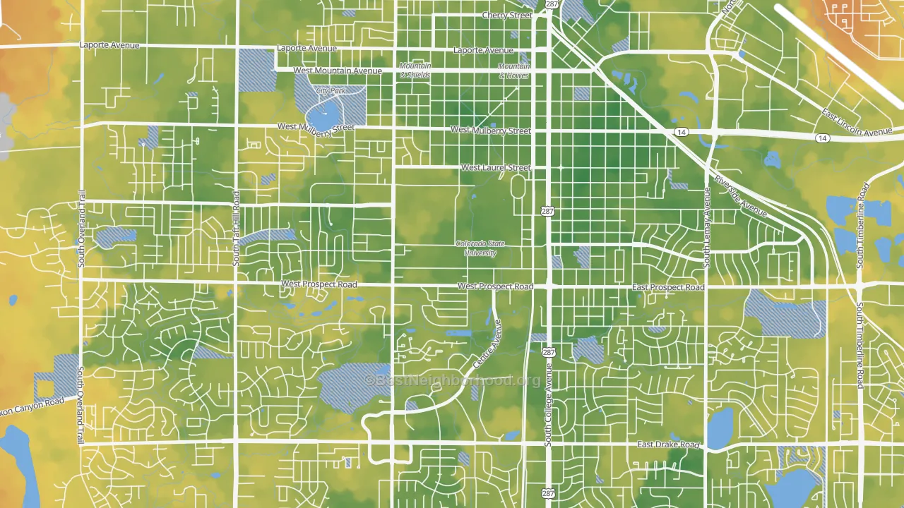 Bike Grade map of University North, Fort Collins, CO
