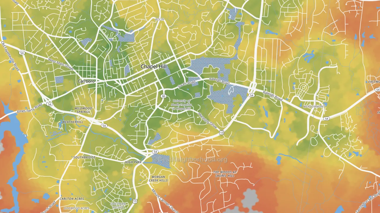 Bike Grade map of University of NC at Chapel Hill, Chapel Hill, NC