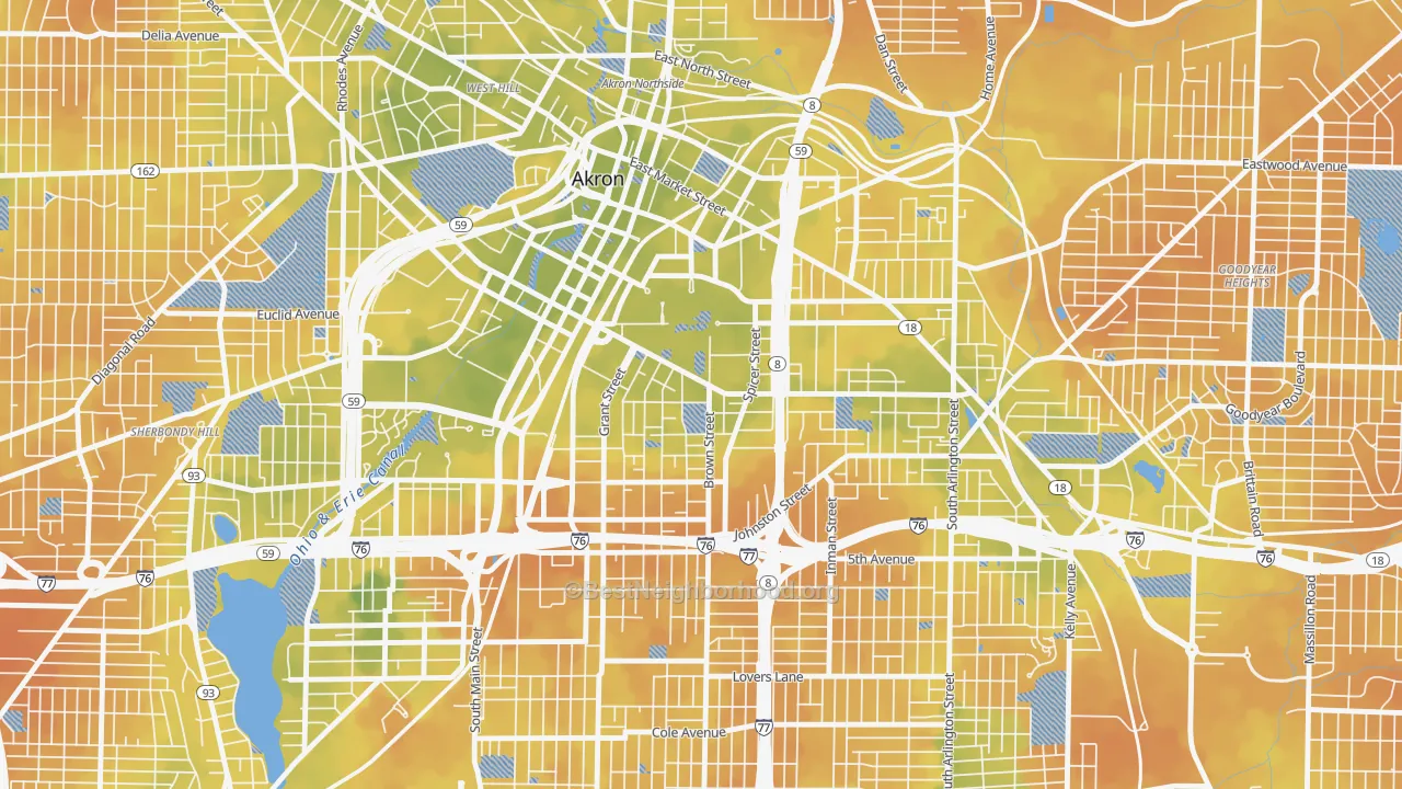 Bike Grade map of University of Ohio Akron, Akron, OH