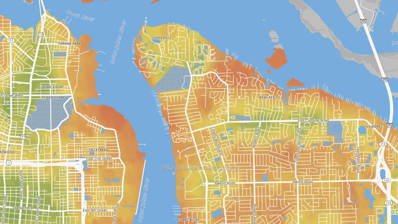 Bike Grade map of University Park-Jacksonville, Jacksonville, FL