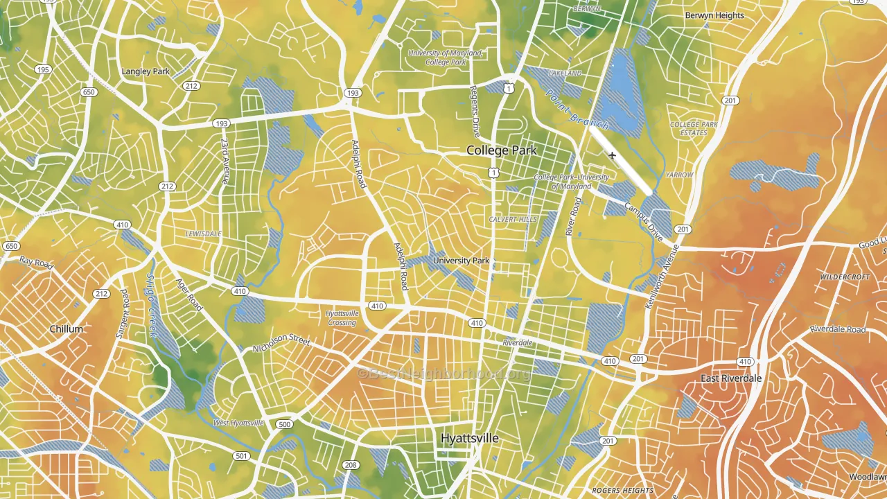 Bike Grade map of University Park, MD