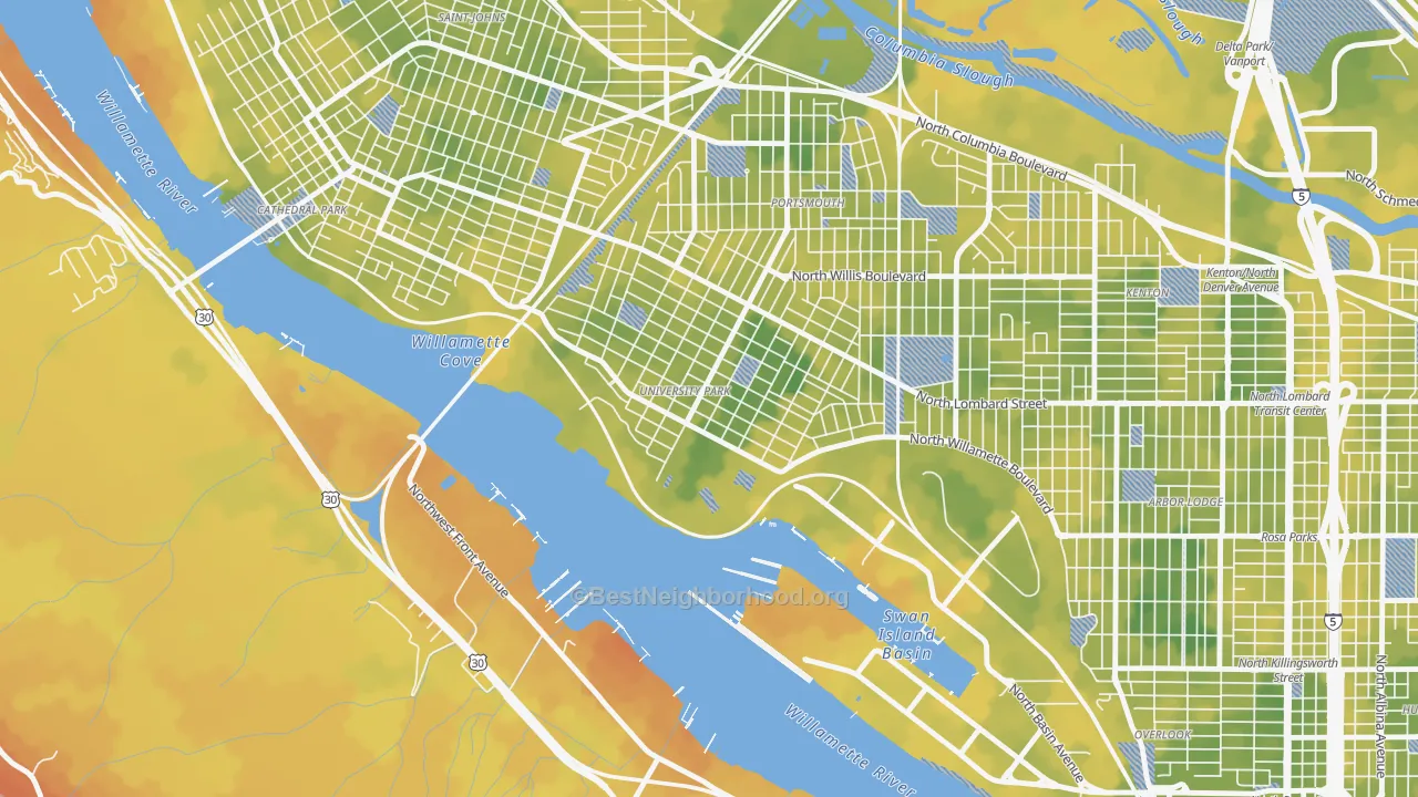 Bike Grade map of University Park, Portland, OR