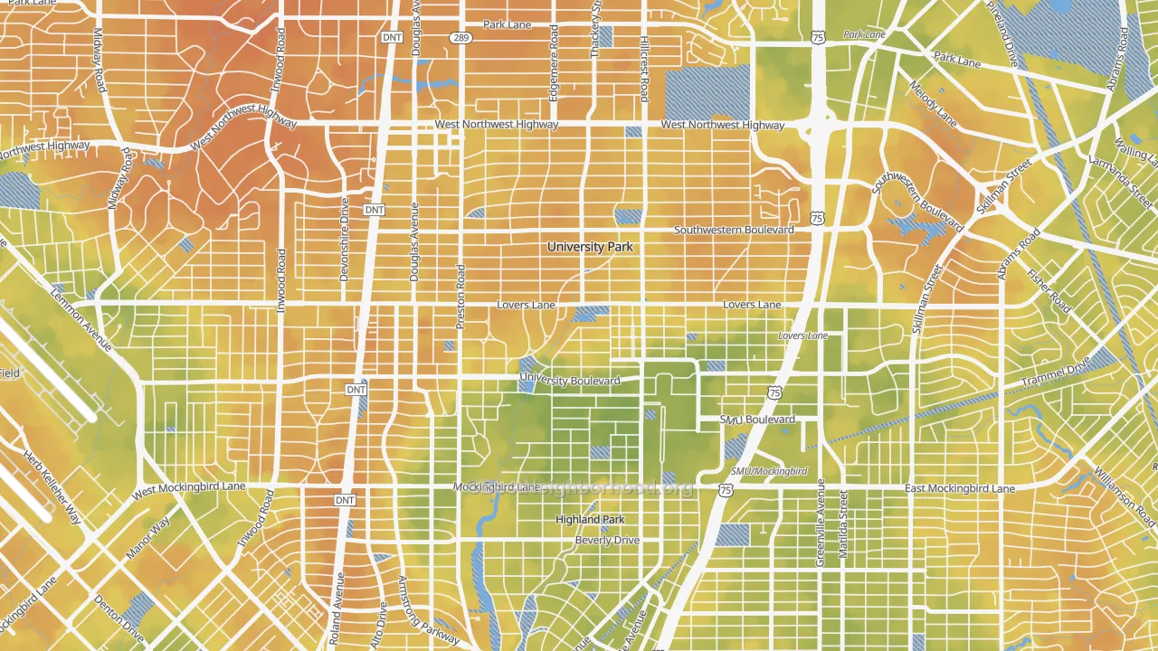 Bike Grade map of University Park, TX