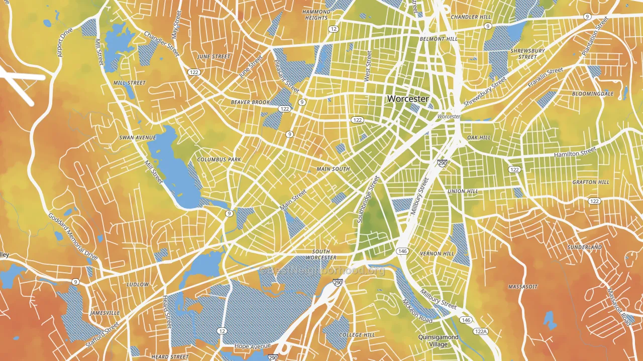 Bike Grade map of University Park, Worcester, MA
