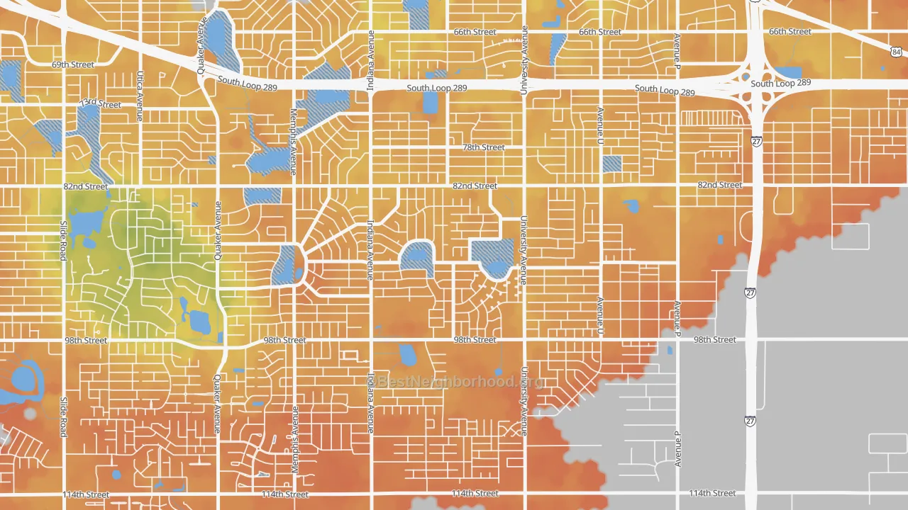 Bike Grade map of University Pines, Lubbock, TX