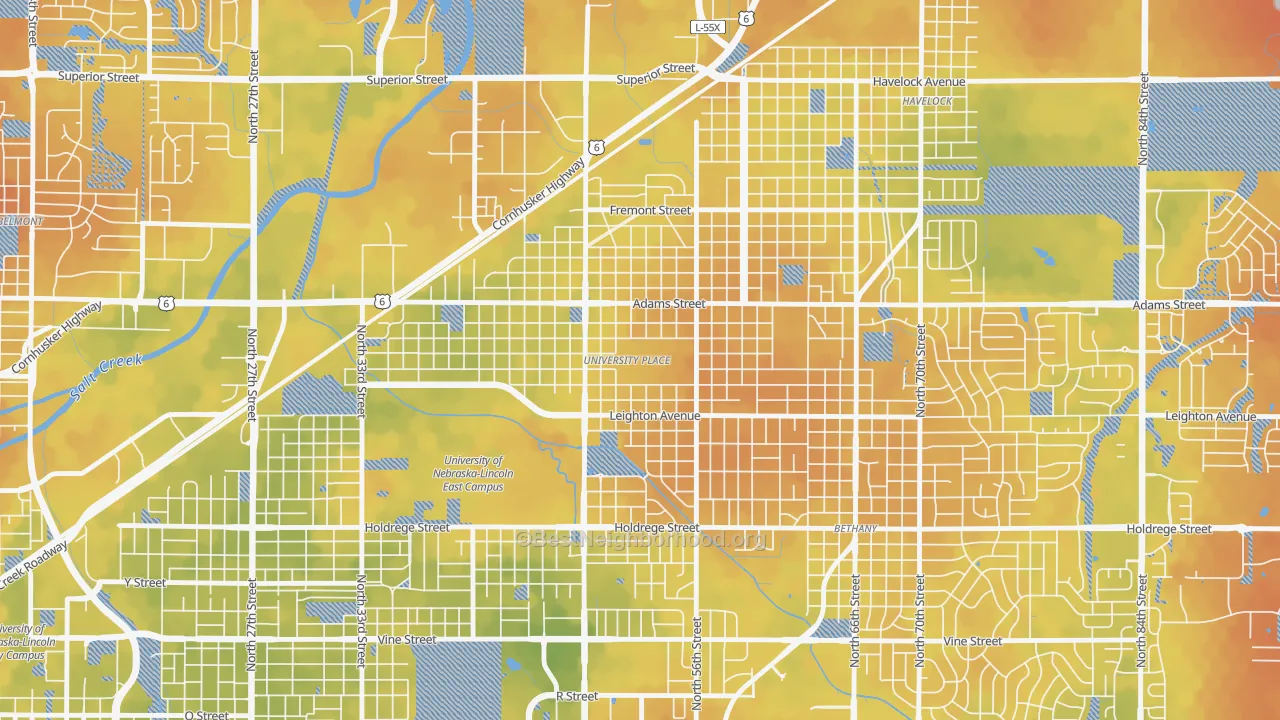 Bike Grade map of University Place, Lincoln, NE