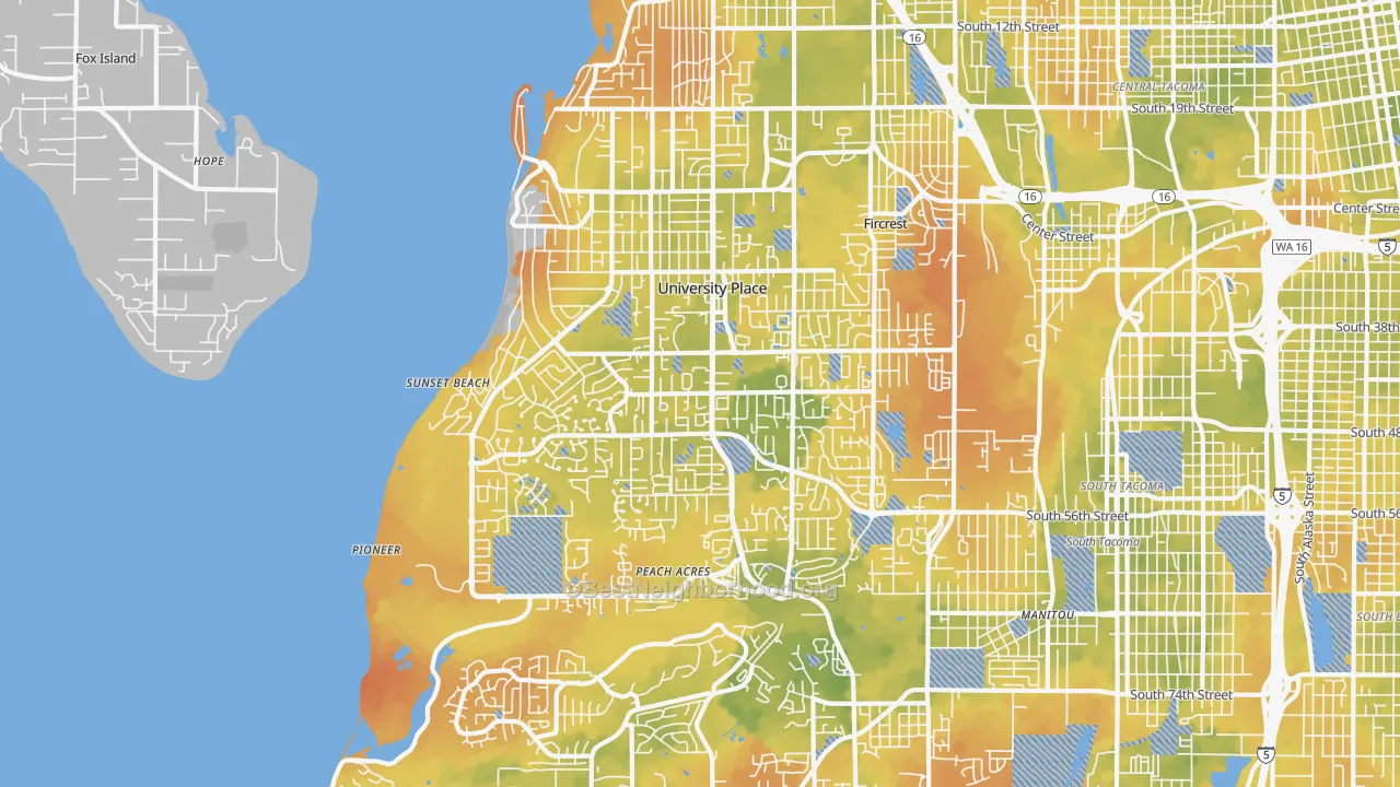 Bike Grade map of University Place, WA